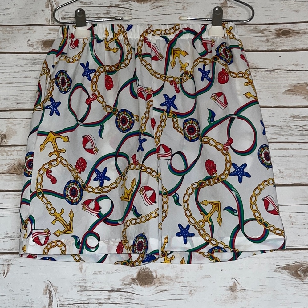 Vintage Rayon beach nautical vacation white base anchor shorts